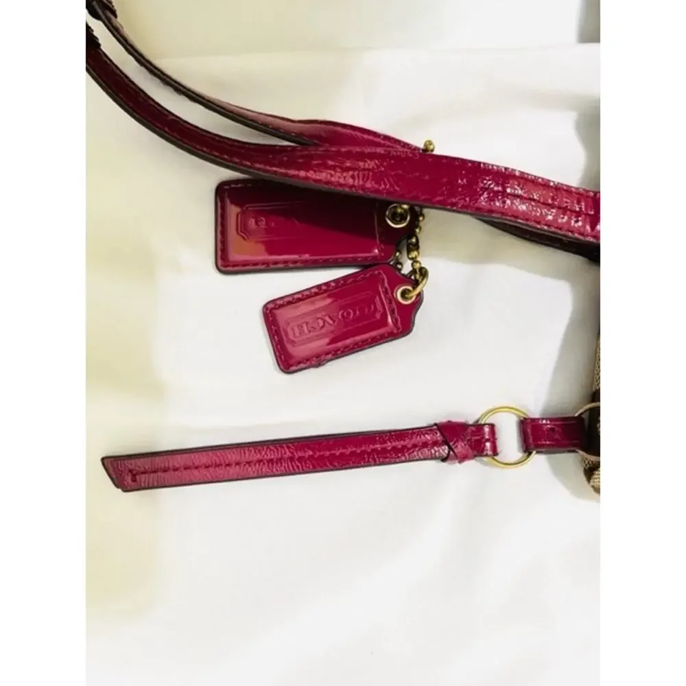 Coach Signature Python Stripe Raspberry Beige Tan shoulder purse bag gently used